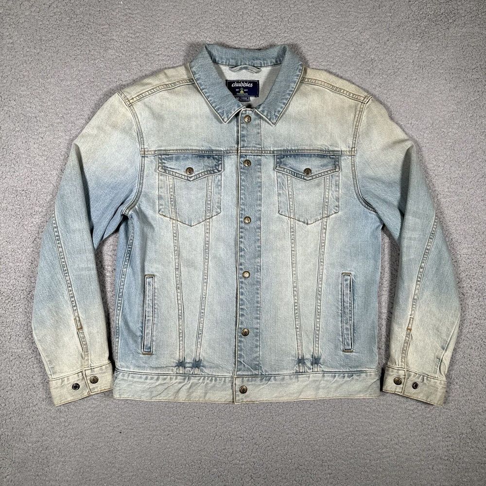 Chubbies Jacket Mens Medium Blue Trucker Denim‎ Casual Preppy Pocket Logo Adult